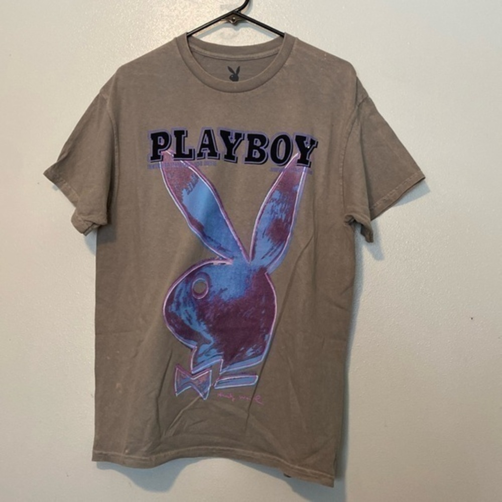 Playboy distressed bleached short sleeve purple blk blue grey graphic t shirt L